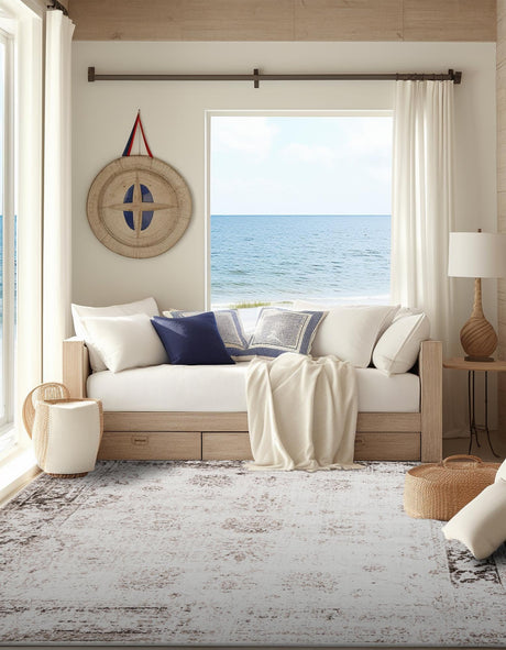 Beige 7' 10 x 7' 10 Sofia Square Area Rug Durable Easy Clean Stain Resistant Unique Carpet for Affordable Interior Home Design for Sale at Rug Engine