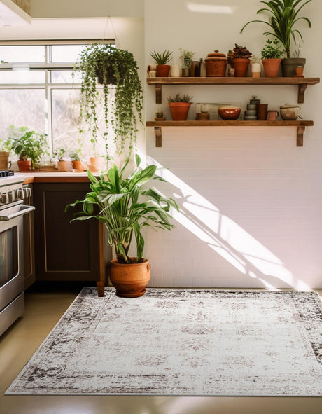 Beige 7' 10 x 7' 10 Sofia Square Area Rug Durable Easy Clean Stain Resistant Unique Carpet for Affordable Interior Home Design for Sale at Rug Engine