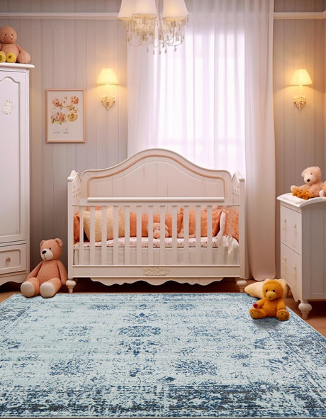 Light Blue 7' 10 x 7' 10 Sofia Square Area Rug Durable Easy Clean Stain Resistant Unique Carpet for Affordable Interior Home Design for Sale at Rug Engine