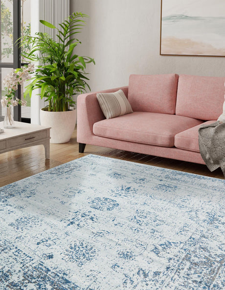 Light Blue 5' 3 x 5' 3 Sofia Square Area Rug Durable Easy Clean Stain Resistant Unique Carpet for Affordable Interior Home Design for Sale at Rug Engine