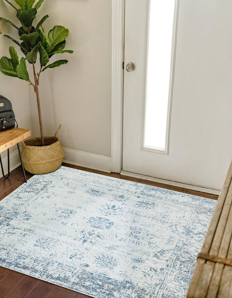 Light Blue 5' 3 x 5' 3 Sofia Square Area Rug Durable Easy Clean Stain Resistant Unique Carpet for Affordable Interior Home Design for Sale at Rug Engine