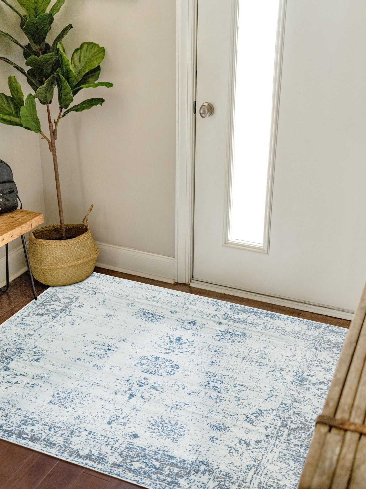 Light Blue 6' 1 x 6' 1 Sofia Square Area Rug Durable Easy Clean Stain Resistant Unique Carpet for Affordable Interior Home Design for Sale at Rug Engine
