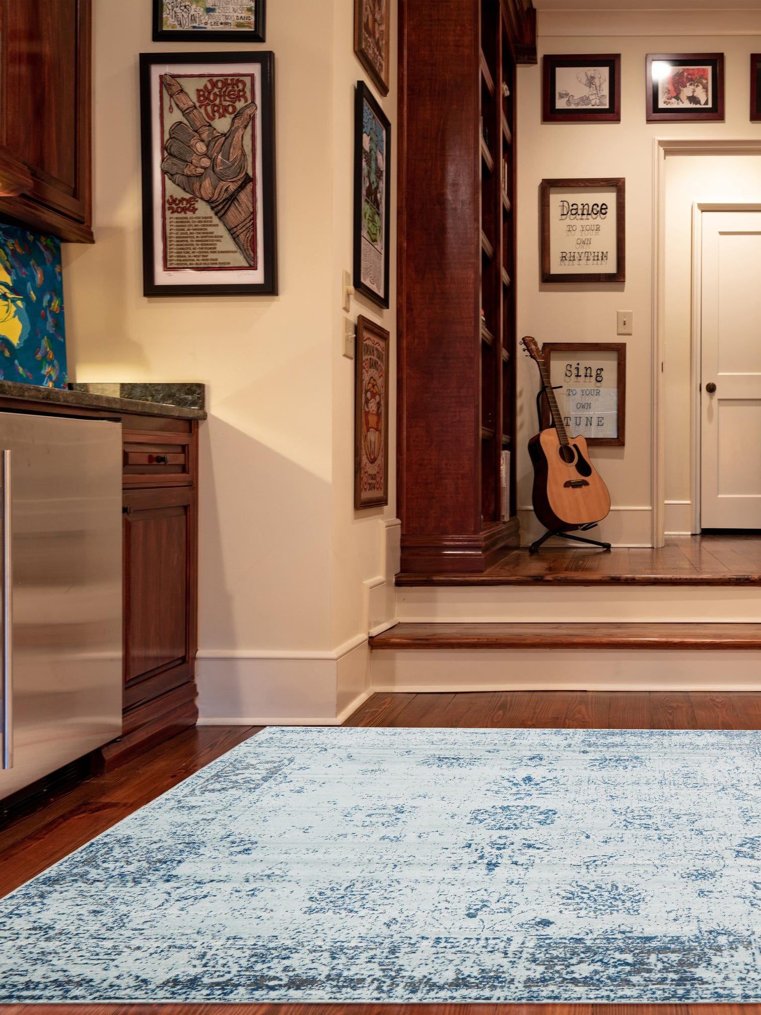 Light Blue 7' 10 x 7' 10 Sofia Square Area Rug Durable Easy Clean Stain Resistant Unique Carpet for Affordable Interior Home Design for Sale at Rug Engine