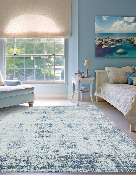 Light Blue 5' 3 x 5' 3 Sofia Square Area Rug Durable Easy Clean Stain Resistant Unique Carpet for Affordable Interior Home Design for Sale at Rug Engine