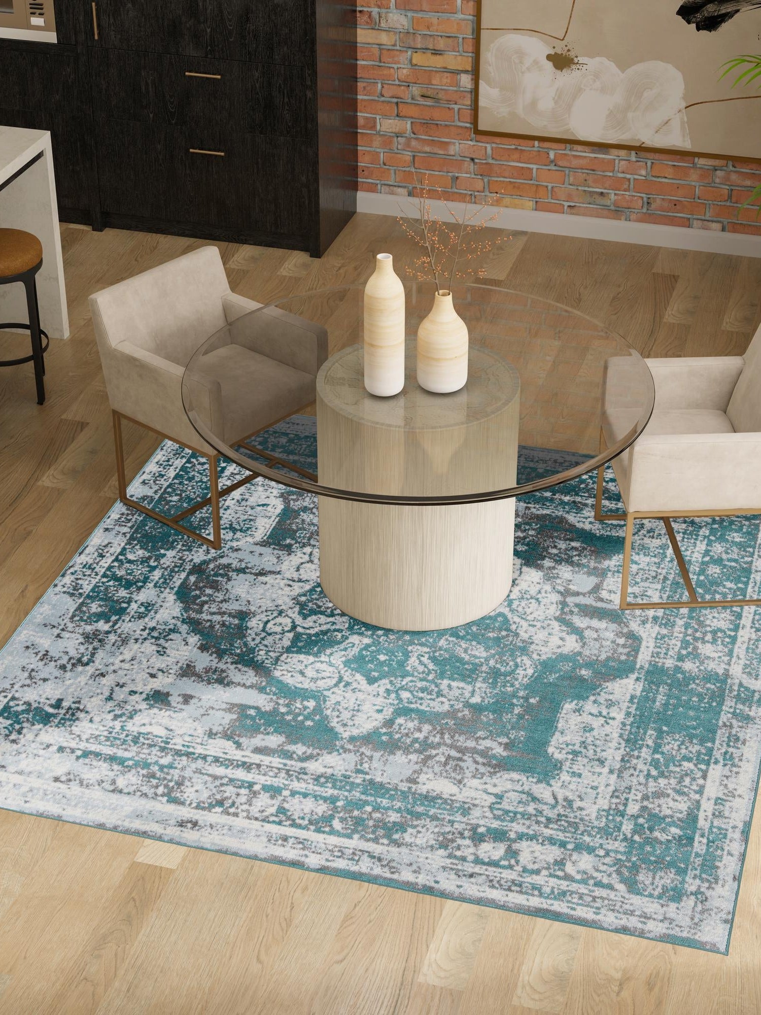 Turquoise 6' 1 x 6' 1 Sofia Square Area Rug Durable Easy Clean Stain Resistant Unique Carpet for Affordable Interior Home Design for Sale at Rug Engine