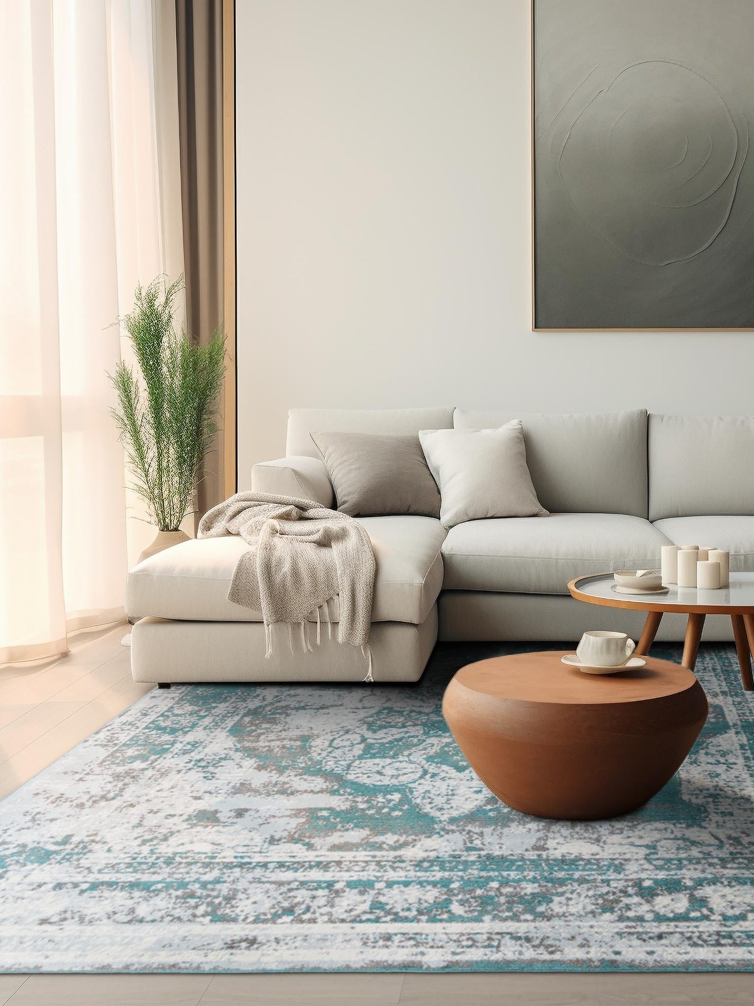 Turquoise 6' 1 x 6' 1 Sofia Square Area Rug Durable Easy Clean Stain Resistant Unique Carpet for Affordable Interior Home Design for Sale at Rug Engine