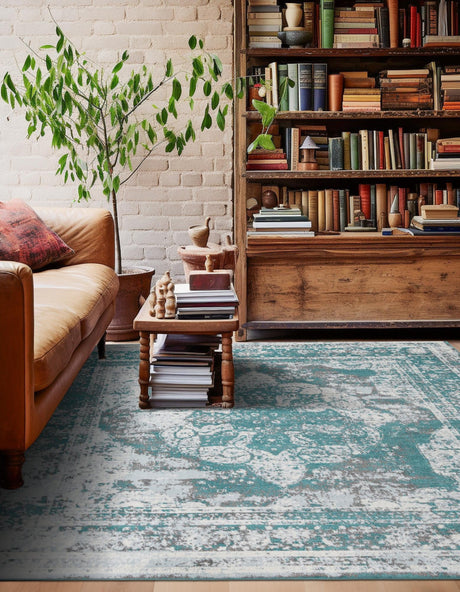 Turquoise 7' 10 x 7' 10 Sofia Square Area Rug Durable Easy Clean Stain Resistant Unique Carpet for Affordable Interior Home Design for Sale at Rug Engine