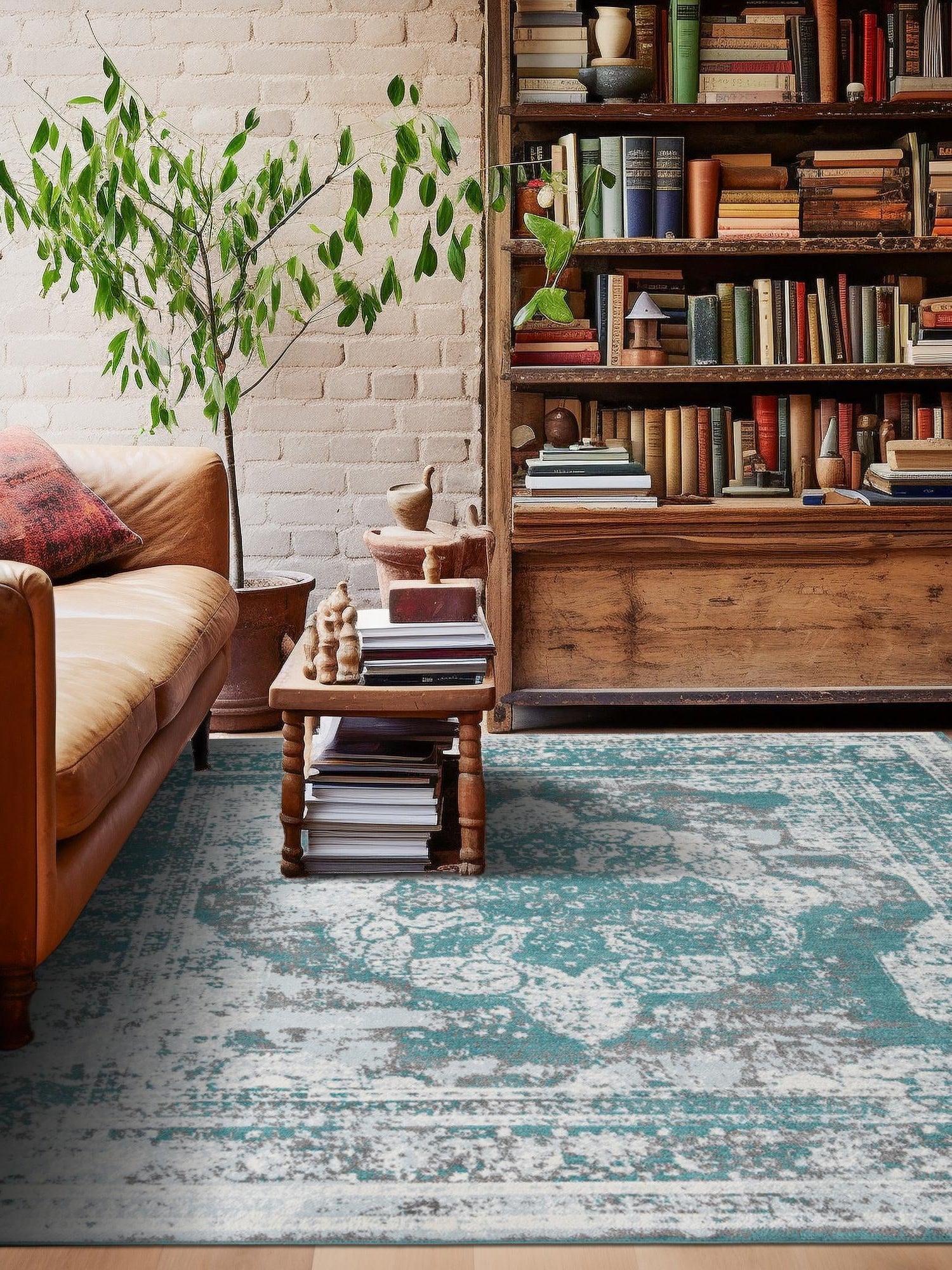 Turquoise 6' 1 x 6' 1 Sofia Square Area Rug Durable Easy Clean Stain Resistant Unique Carpet for Affordable Interior Home Design for Sale at Rug Engine