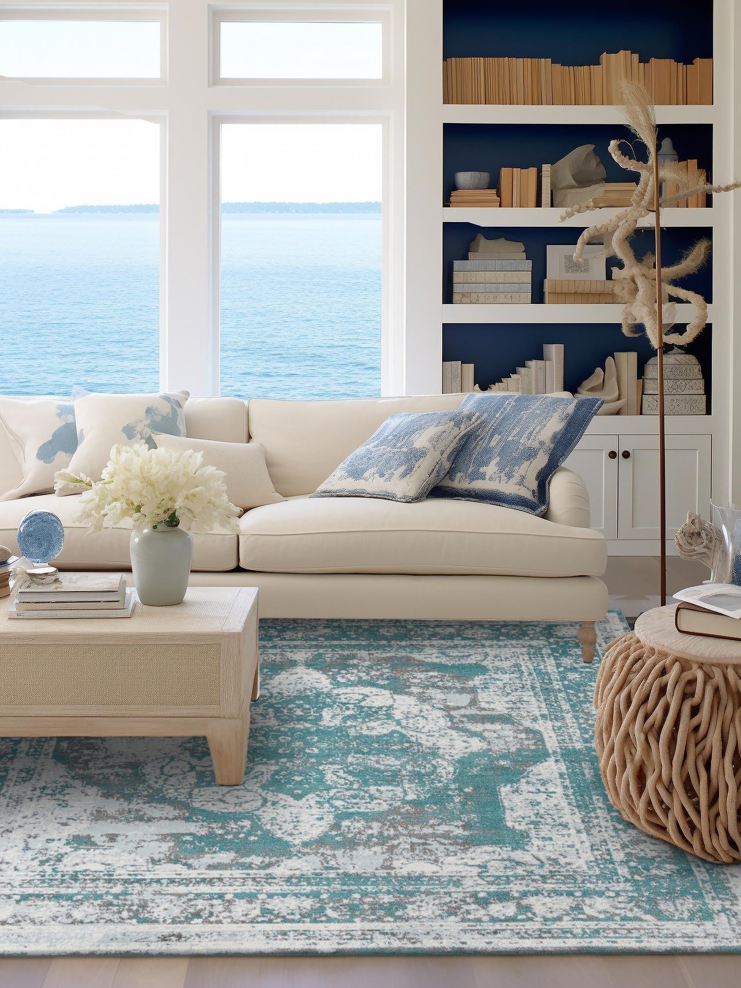 Turquoise 6' 1 x 6' 1 Sofia Square Area Rug Durable Easy Clean Stain Resistant Unique Carpet for Affordable Interior Home Design for Sale at Rug Engine