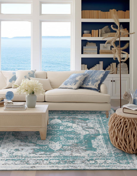 Turquoise 6' 1 x 6' 1 Sofia Square Area Rug Durable Easy Clean Stain Resistant Unique Carpet for Affordable Interior Home Design for Sale at Rug Engine