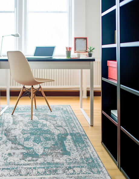 Turquoise 7' 10 x 7' 10 Sofia Square Area Rug Durable Easy Clean Stain Resistant Unique Carpet for Affordable Interior Home Design for Sale at Rug Engine