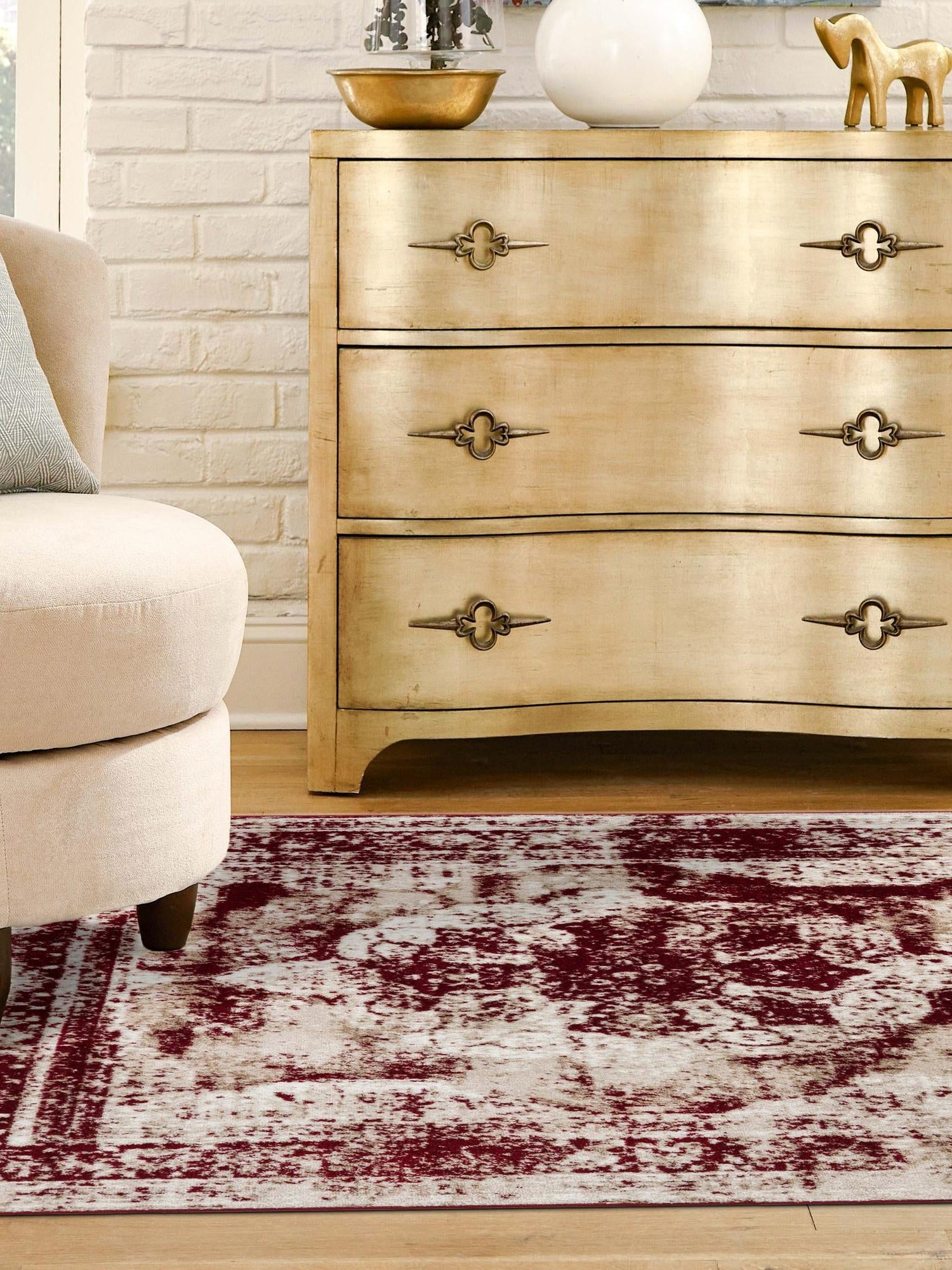 Burgundy 7' 10 x 7' 10 Sofia Square Area Rug Durable Easy Clean Stain Resistant Unique Carpet for Affordable Interior Home Design for Sale at Rug Engine