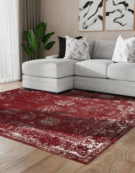 Burgundy 7' 10 x 7' 10 Sofia Square Area Rug Durable Easy Clean Stain Resistant Unique Carpet for Affordable Interior Home Design for Sale at Rug Engine