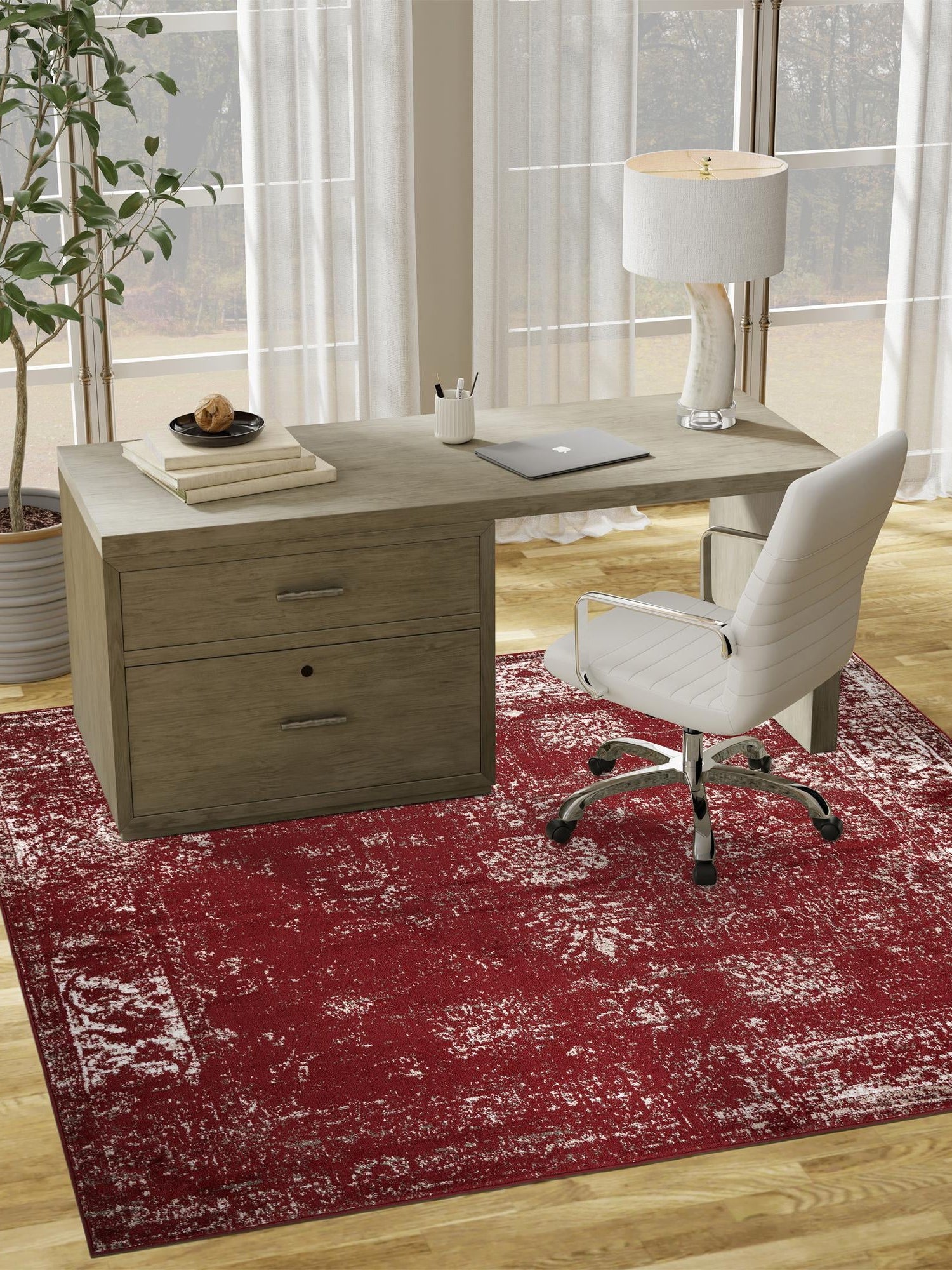 Burgundy 7' 10 x 7' 10 Sofia Square Area Rug Durable Easy Clean Stain Resistant Unique Carpet for Affordable Interior Home Design for Sale at Rug Engine