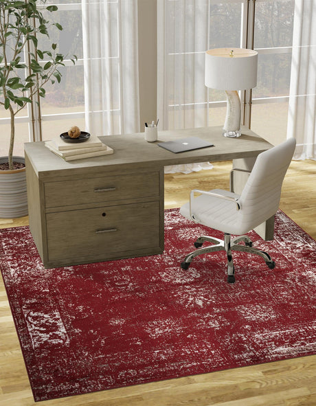 Burgundy 7' 10 x 7' 10 Sofia Square Area Rug Durable Easy Clean Stain Resistant Unique Carpet for Affordable Interior Home Design for Sale at Rug Engine