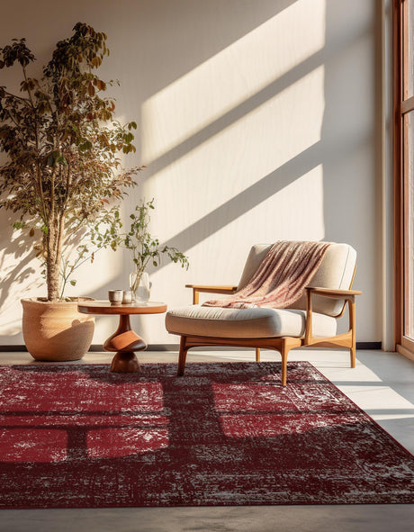 Burgundy 7' 10 x 7' 10 Sofia Square Area Rug Durable Easy Clean Stain Resistant Unique Carpet for Affordable Interior Home Design for Sale at Rug Engine