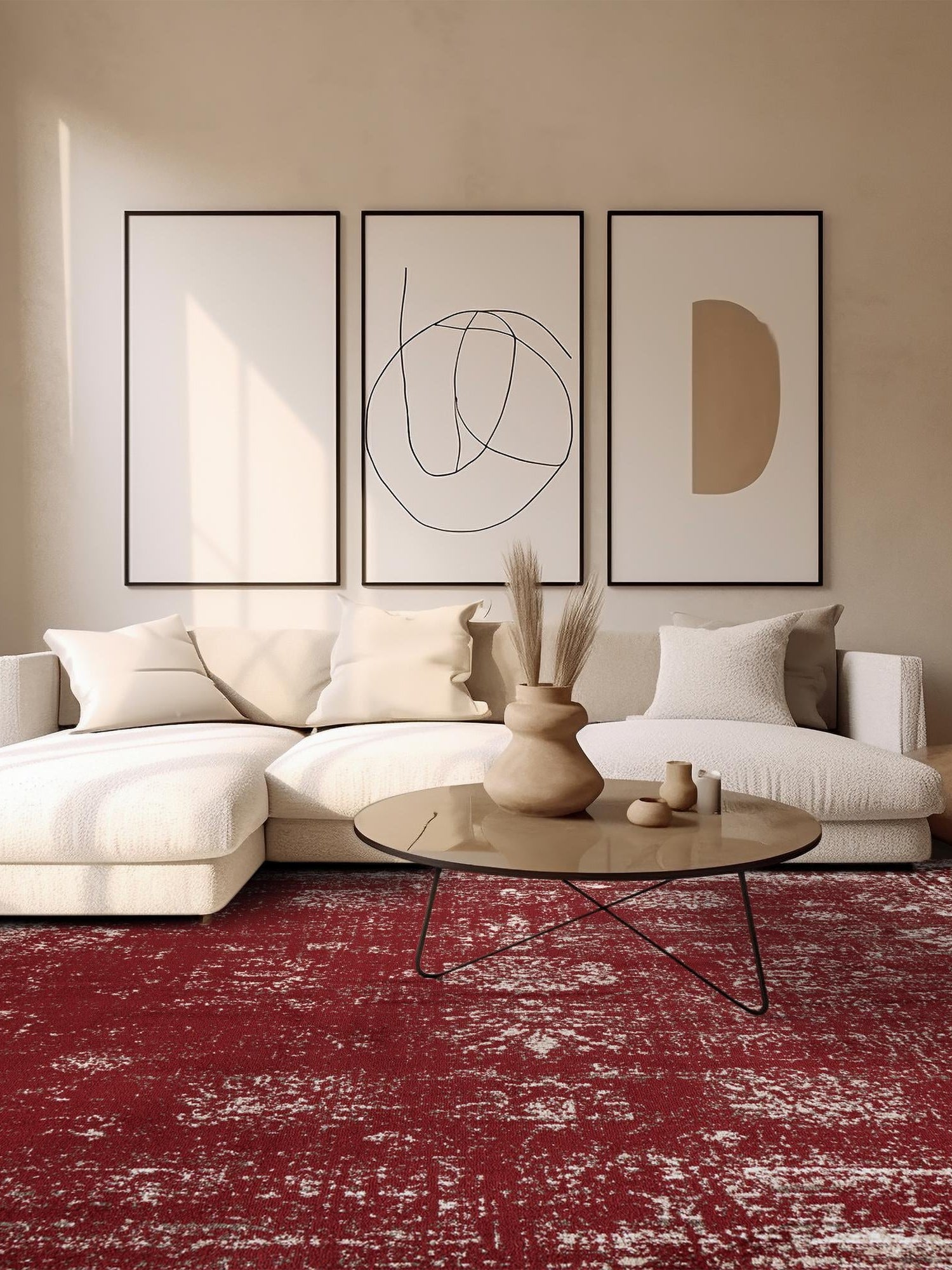 Burgundy 7' 10 x 7' 10 Sofia Square Area Rug Durable Easy Clean Stain Resistant Unique Carpet for Affordable Interior Home Design for Sale at Rug Engine