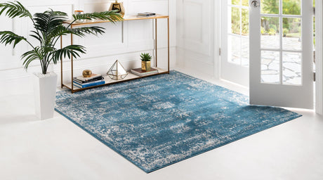 Blue 7' 10 x 7' 10 Sofia Square Area Rug Durable Easy Clean Stain Resistant Unique Carpet for Affordable Interior Home Design for Sale at Rug Engine