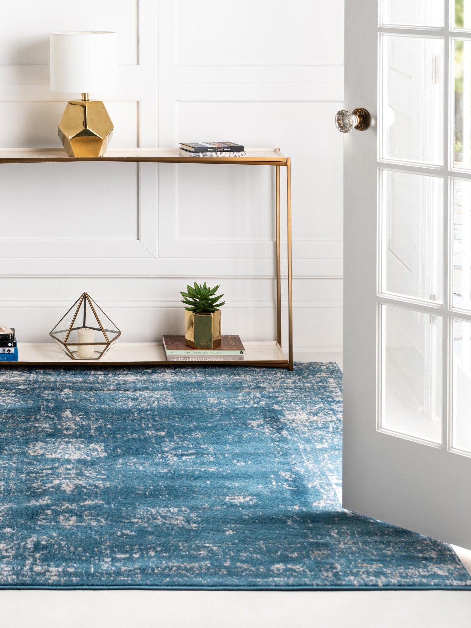 Blue 7' 10 x 7' 10 Sofia Square Area Rug Durable Easy Clean Stain Resistant Unique Carpet for Affordable Interior Home Design for Sale at Rug Engine