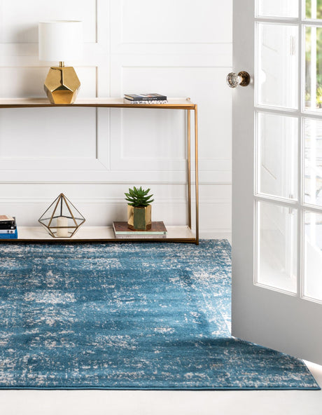 Blue 7' 10 x 7' 10 Sofia Square Area Rug Durable Easy Clean Stain Resistant Unique Carpet for Affordable Interior Home Design for Sale at Rug Engine