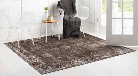 Brown 7' 10 x 7' 10 Sofia Square Area Rug Durable Easy Clean Stain Resistant Unique Carpet for Affordable Interior Home Design for Sale at Rug Engine