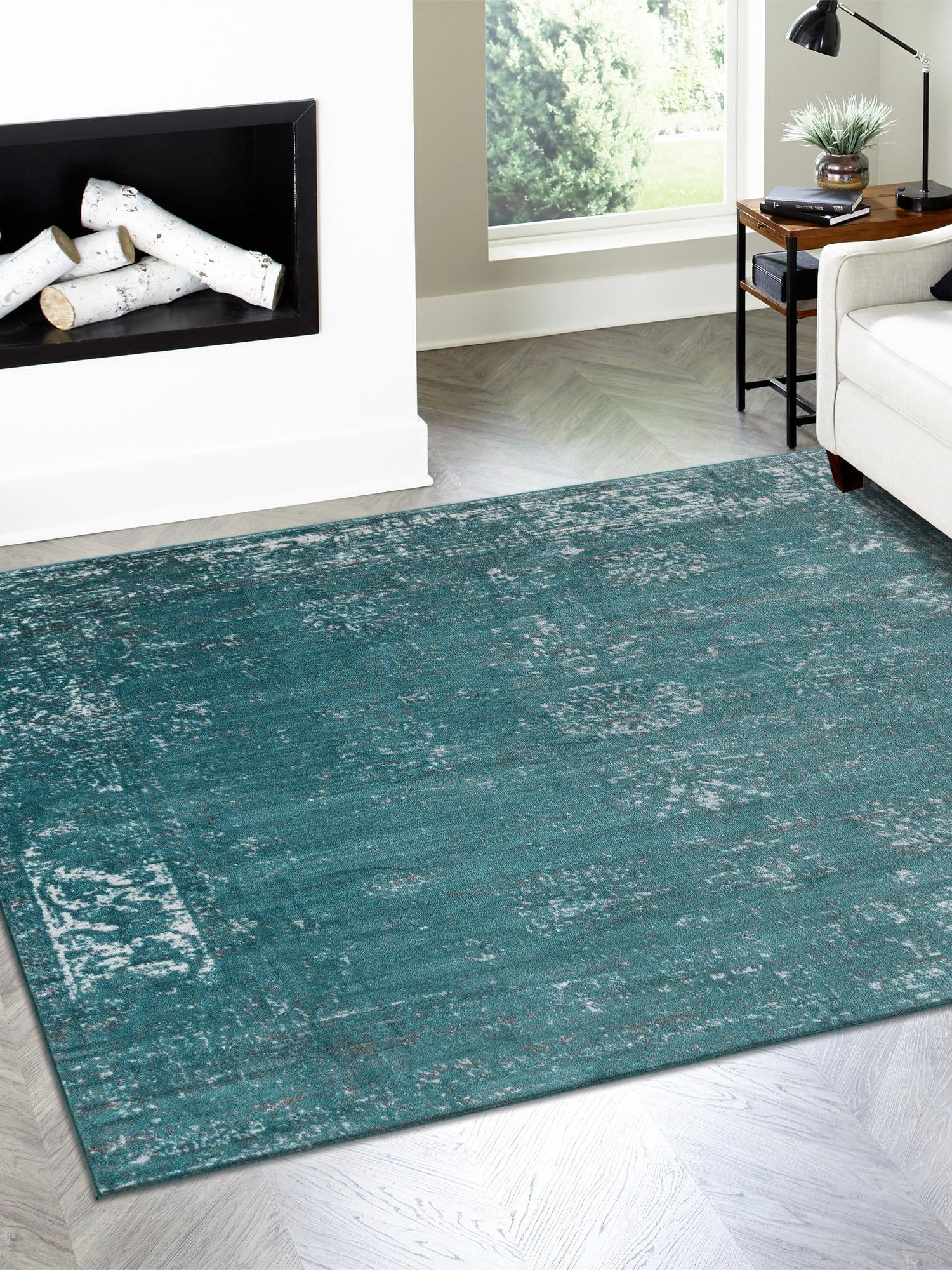Turquoise 6' 1 x 6' 1 Sofia Square Area Rug Durable Easy Clean Stain Resistant Unique Carpet for Affordable Interior Home Design for Sale at Rug Engine