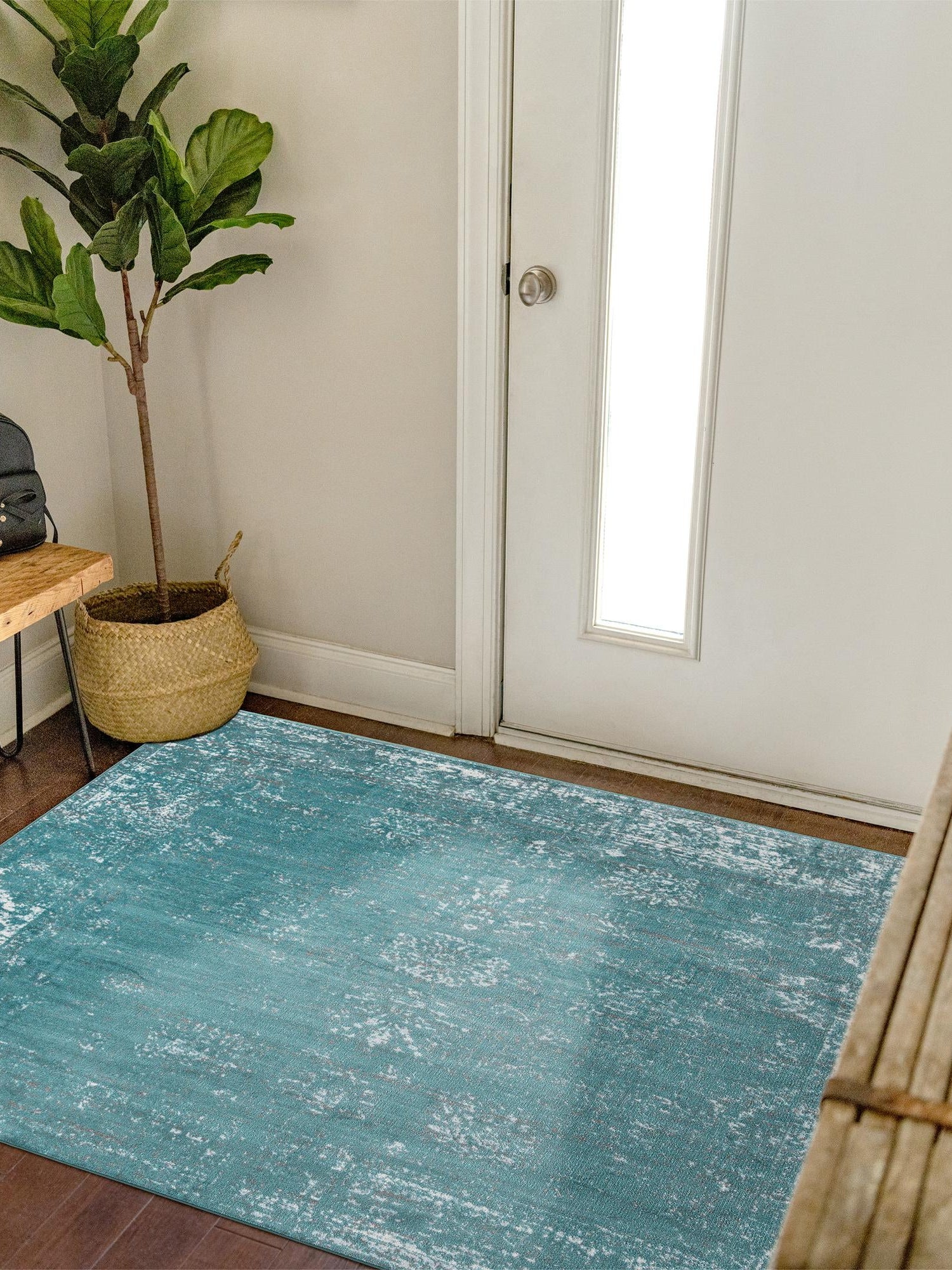 Turquoise 6' 1 x 6' 1 Sofia Square Area Rug Durable Easy Clean Stain Resistant Unique Carpet for Affordable Interior Home Design for Sale at Rug Engine