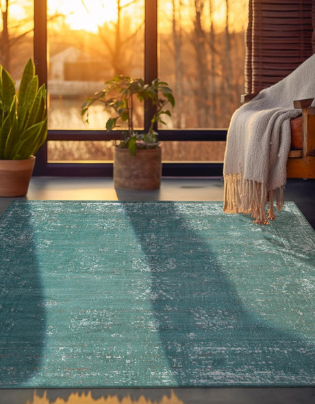 Turquoise 7' 10 x 7' 10 Sofia Square Area Rug Durable Easy Clean Stain Resistant Unique Carpet for Affordable Interior Home Design for Sale at Rug Engine