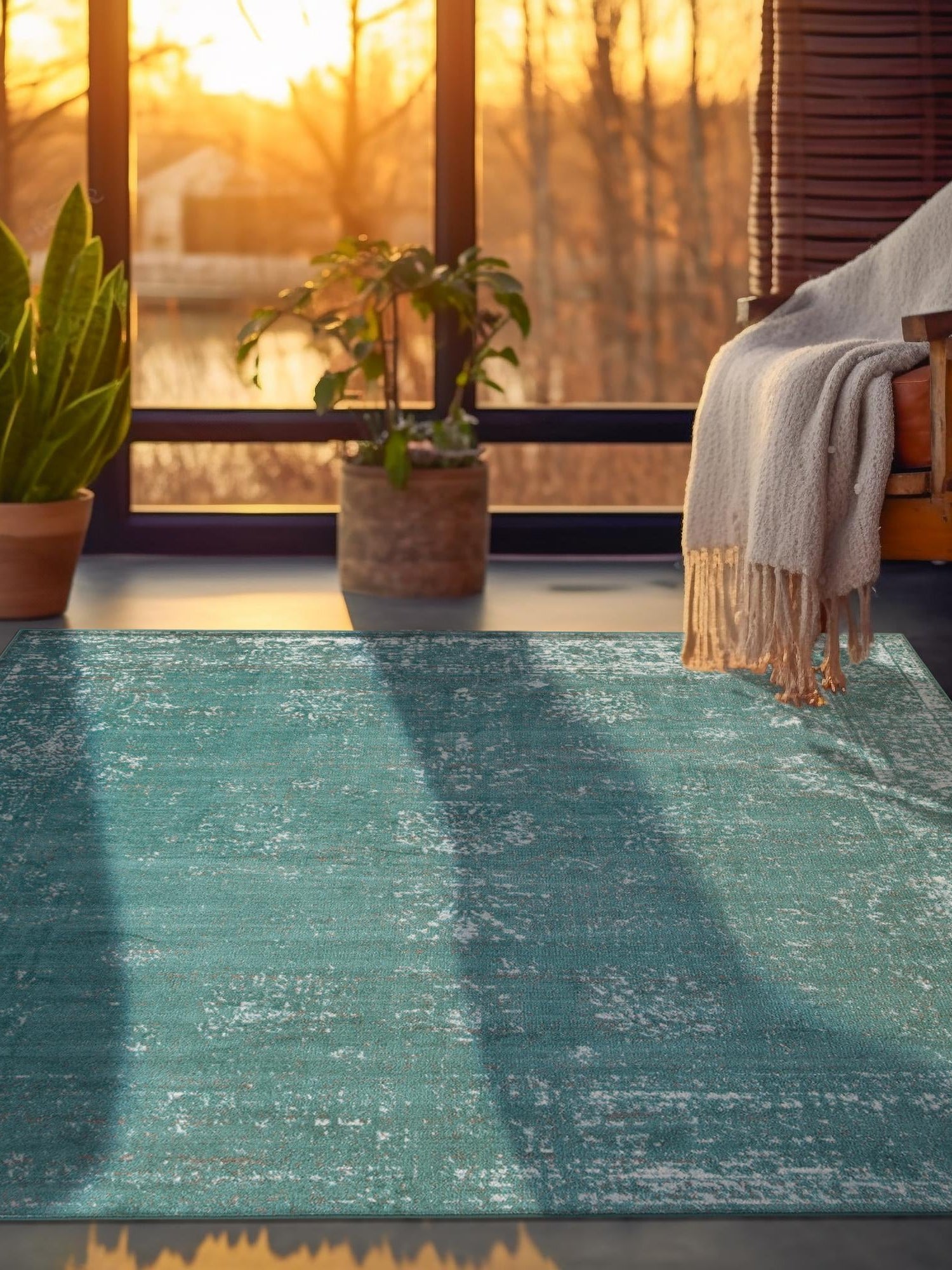 Turquoise 6' 1 x 6' 1 Sofia Square Area Rug Durable Easy Clean Stain Resistant Unique Carpet for Affordable Interior Home Design for Sale at Rug Engine