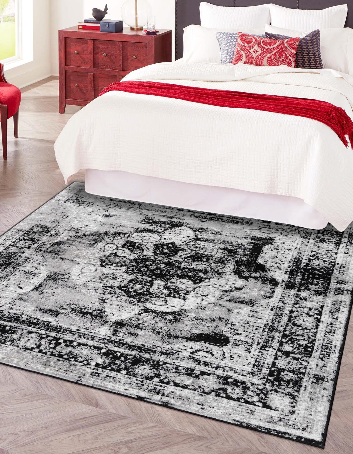 Black 12' x 12' Sofia Square Area Rug Durable Easy Clean Stain Resistant Unique Carpet for Affordable Interior Home Design for Sale at Rug Engine