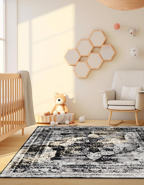 Black 10' x 10' Sofia Square Area Rug Durable Easy Clean Stain Resistant Unique Carpet for Affordable Interior Home Design for Sale at Rug Engine