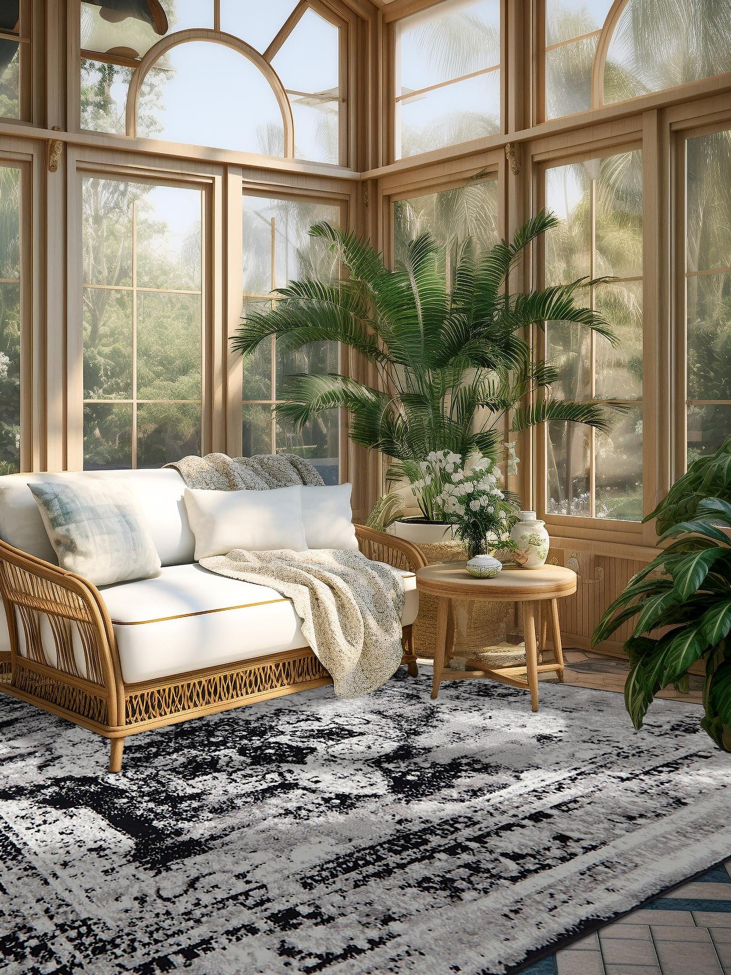 Black 7' 10 x 7' 10 Sofia Square Area Rug Durable Easy Clean Stain Resistant Unique Carpet for Affordable Interior Home Design for Sale at Rug Engine