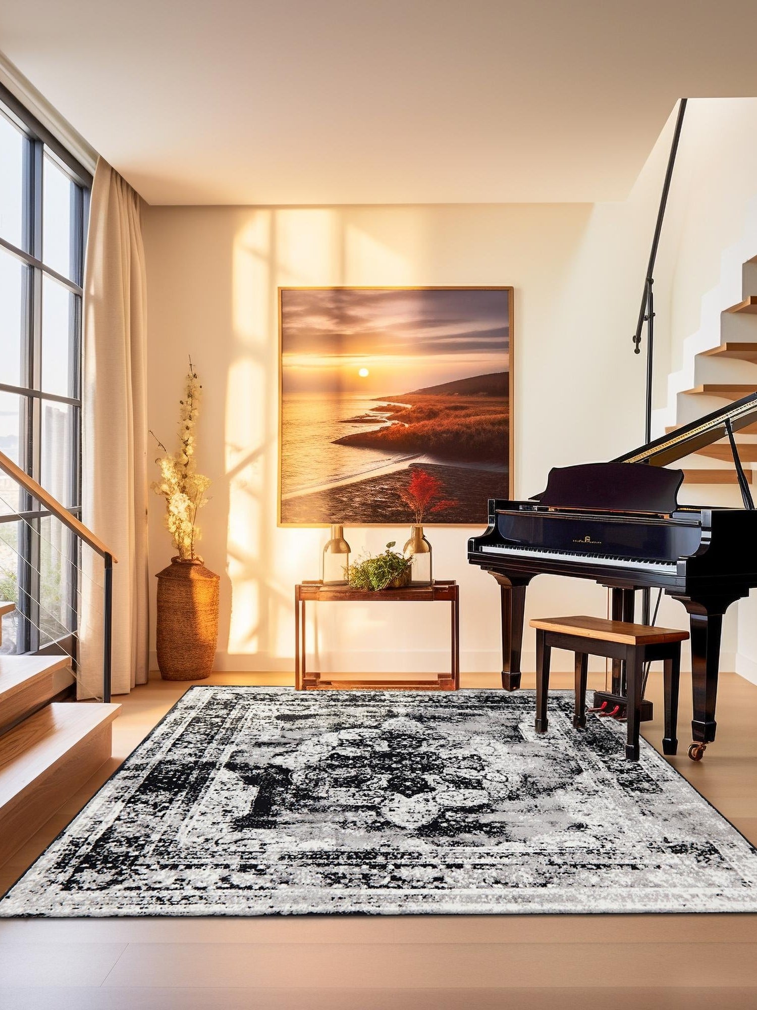 Black 10' x 10' Sofia Square Area Rug Durable Easy Clean Stain Resistant Unique Carpet for Affordable Interior Home Design for Sale at Rug Engine