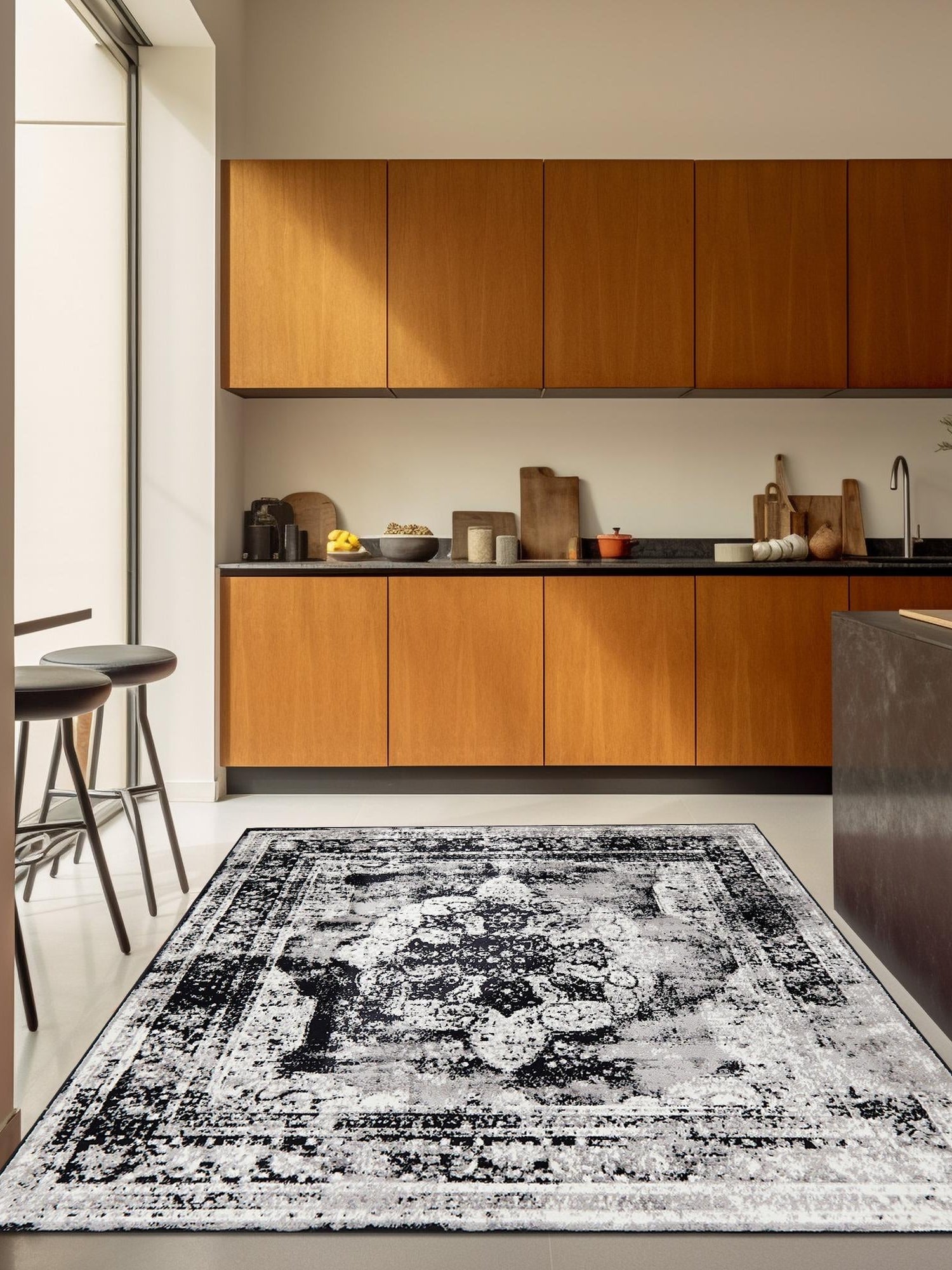 Black 12' x 12' Sofia Square Area Rug Durable Easy Clean Stain Resistant Unique Carpet for Affordable Interior Home Design for Sale at Rug Engine