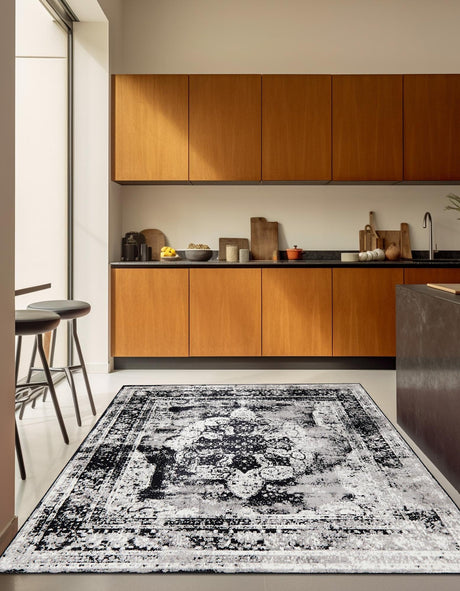 Black 12' x 12' Sofia Square Area Rug Durable Easy Clean Stain Resistant Unique Carpet for Affordable Interior Home Design for Sale at Rug Engine