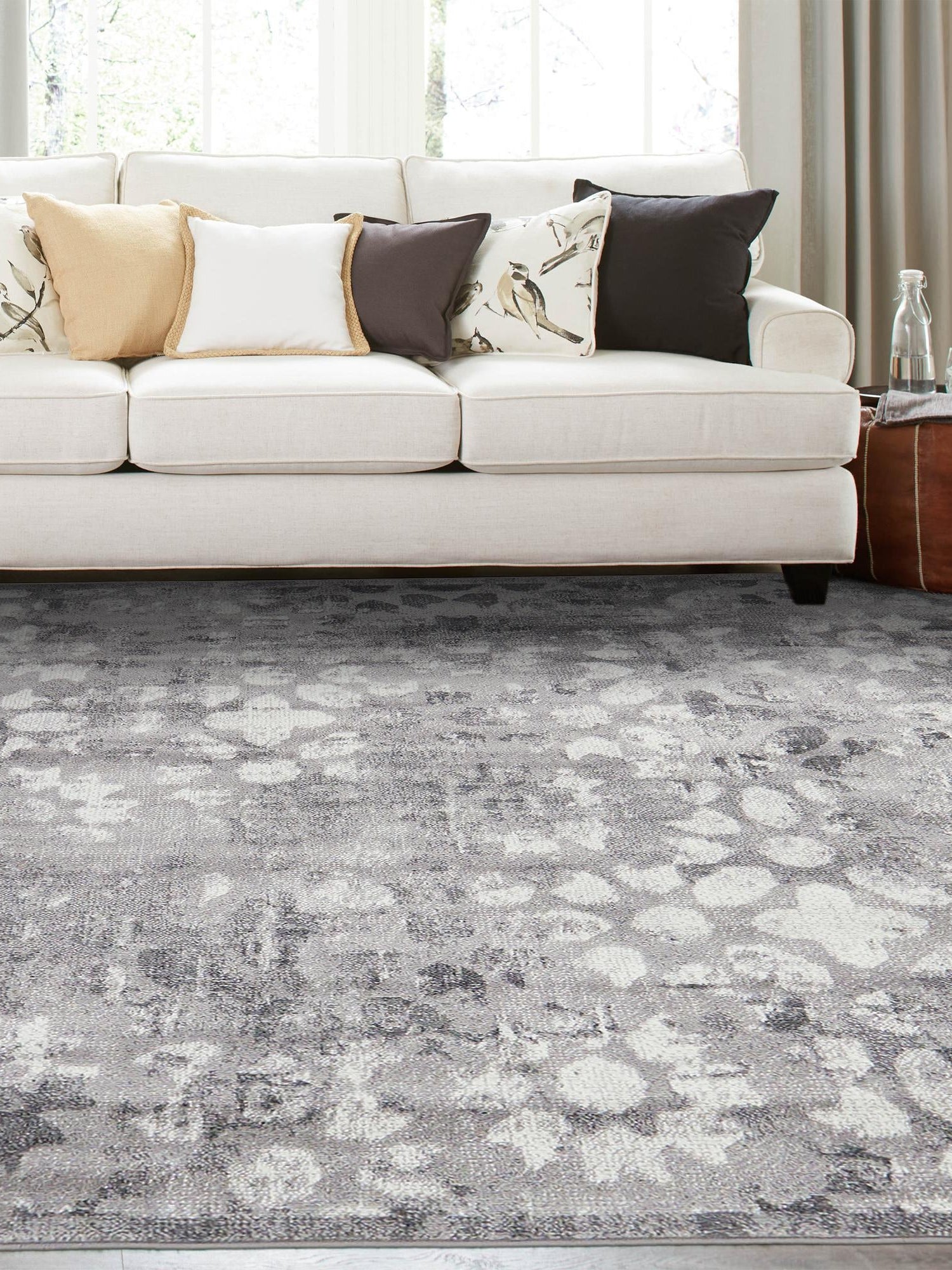 Dark Gray 6' 1 x 6' 1 Sofia Square Area Rug Durable Easy Clean Stain Resistant Unique Carpet for Affordable Interior Home Design for Sale at Rug Engine