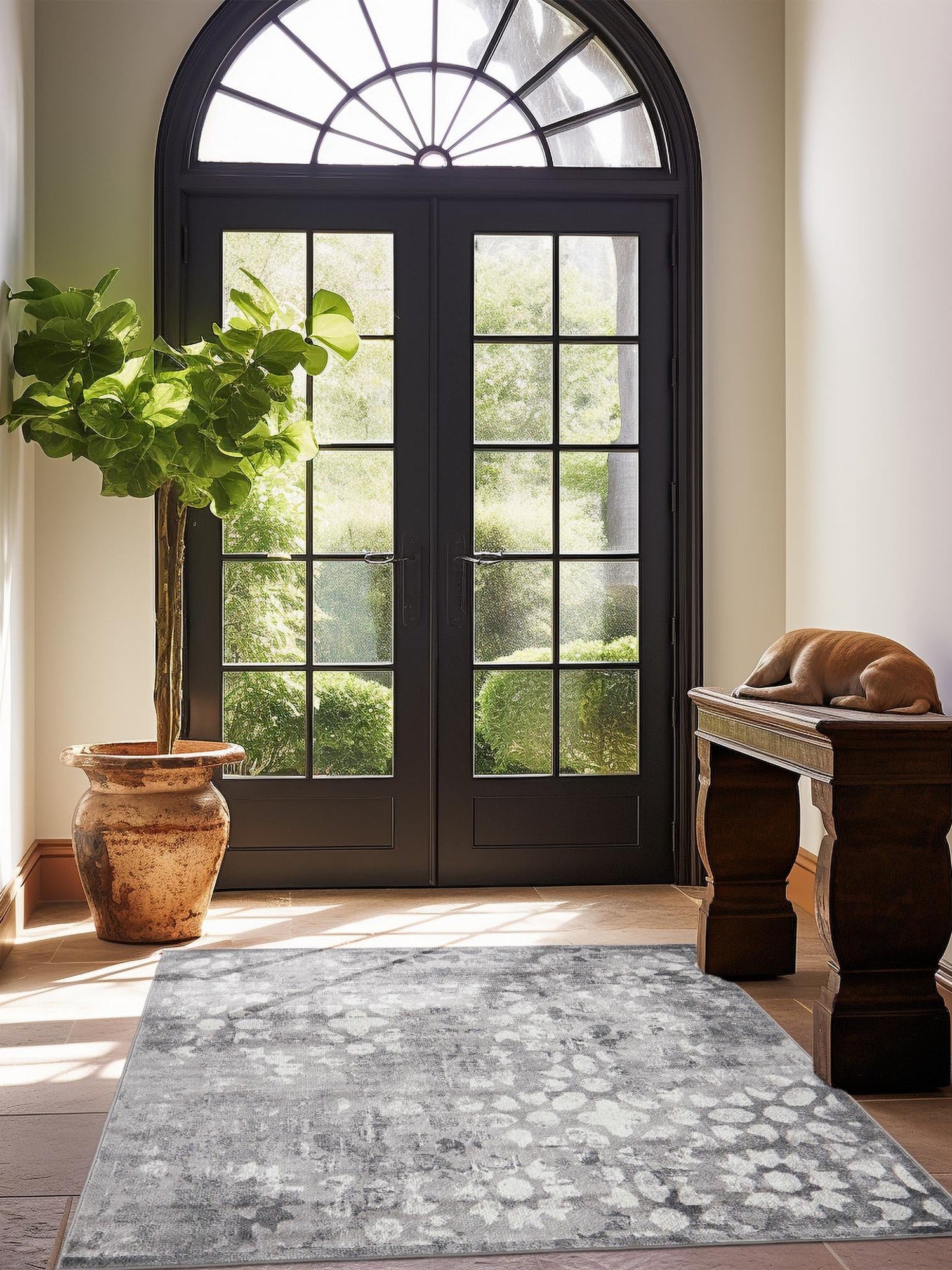 Dark Gray 6' 1 x 6' 1 Sofia Square Area Rug Durable Easy Clean Stain Resistant Unique Carpet for Affordable Interior Home Design for Sale at Rug Engine