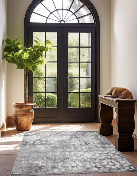 Dark Gray 6' 1 x 6' 1 Sofia Square Area Rug Durable Easy Clean Stain Resistant Unique Carpet for Affordable Interior Home Design for Sale at Rug Engine