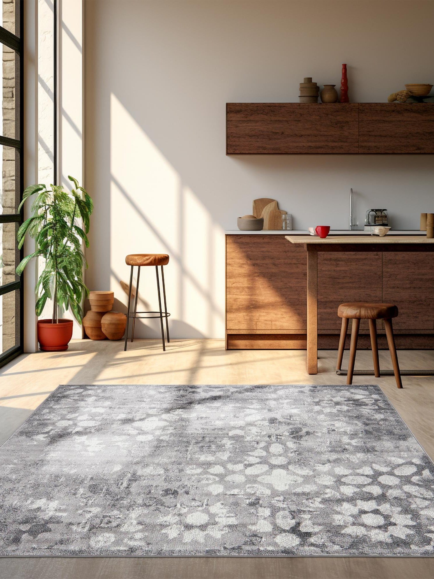 Dark Gray 6' 1 x 6' 1 Sofia Square Area Rug Durable Easy Clean Stain Resistant Unique Carpet for Affordable Interior Home Design for Sale at Rug Engine