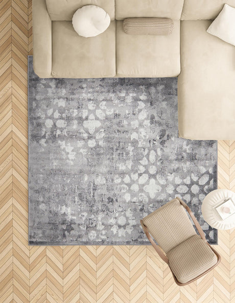 Dark Gray 7' 10 x 7' 10 Sofia Square Area Rug Durable Easy Clean Stain Resistant Unique Carpet for Affordable Interior Home Design for Sale at Rug Engine