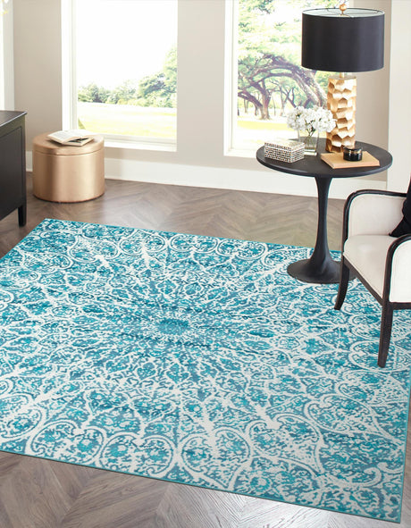 Turquoise 6' 1 x 6' 1 Sofia Square Area Rug Durable Easy Clean Stain Resistant Unique Carpet for Affordable Interior Home Design for Sale at Rug Engine