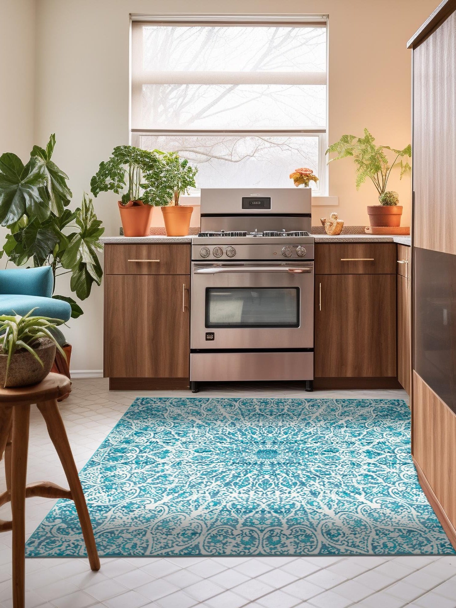 Turquoise 7' 10 x 7' 10 Sofia Square Area Rug Durable Easy Clean Stain Resistant Unique Carpet for Affordable Interior Home Design for Sale at Rug Engine