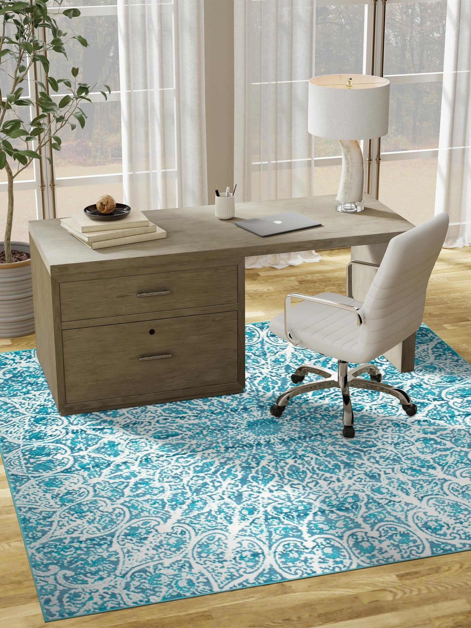 Turquoise 7' 10 x 7' 10 Sofia Square Area Rug Durable Easy Clean Stain Resistant Unique Carpet for Affordable Interior Home Design for Sale at Rug Engine