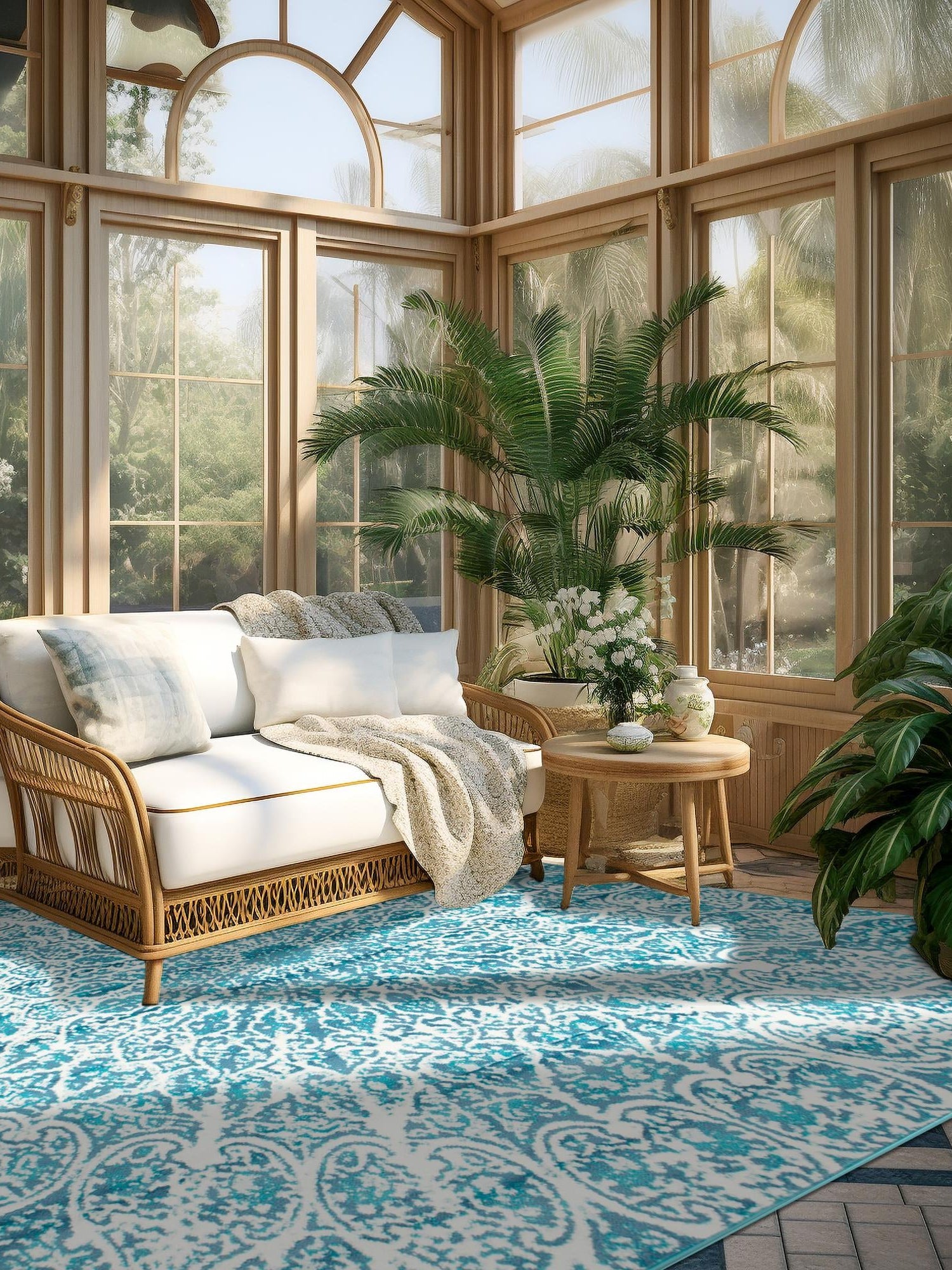 Turquoise 7' 10 x 7' 10 Sofia Square Area Rug Durable Easy Clean Stain Resistant Unique Carpet for Affordable Interior Home Design for Sale at Rug Engine
