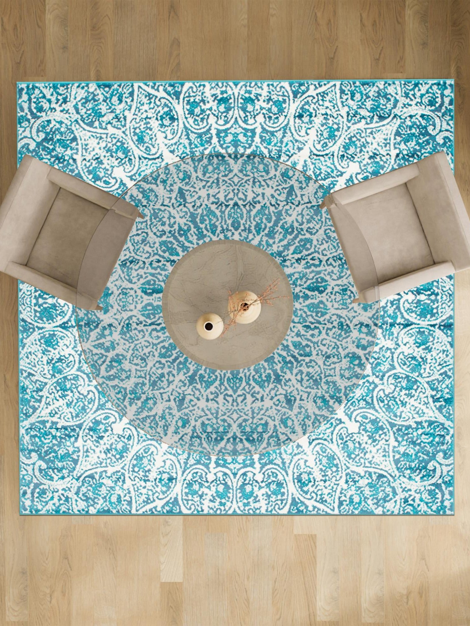 Turquoise 7' 10 x 7' 10 Sofia Square Area Rug Durable Easy Clean Stain Resistant Unique Carpet for Affordable Interior Home Design for Sale at Rug Engine