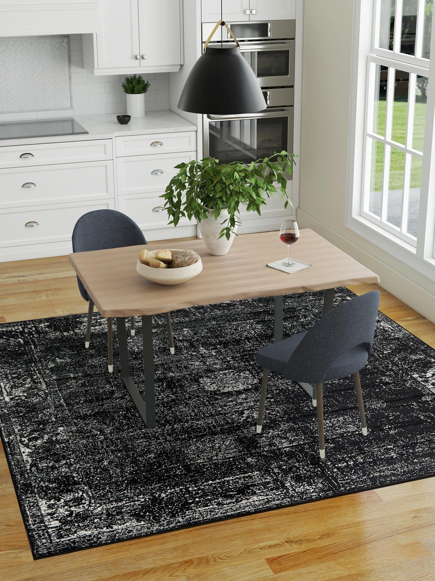 Black 7' 10 x 7' 10 Sofia Square Area Rug Durable Easy Clean Stain Resistant Unique Carpet for Affordable Interior Home Design for Sale at Rug Engine