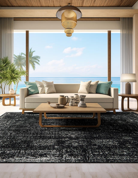 Black 6' 1 x 6' 1 Sofia Square Area Rug Durable Easy Clean Stain Resistant Unique Carpet for Affordable Interior Home Design for Sale at Rug Engine
