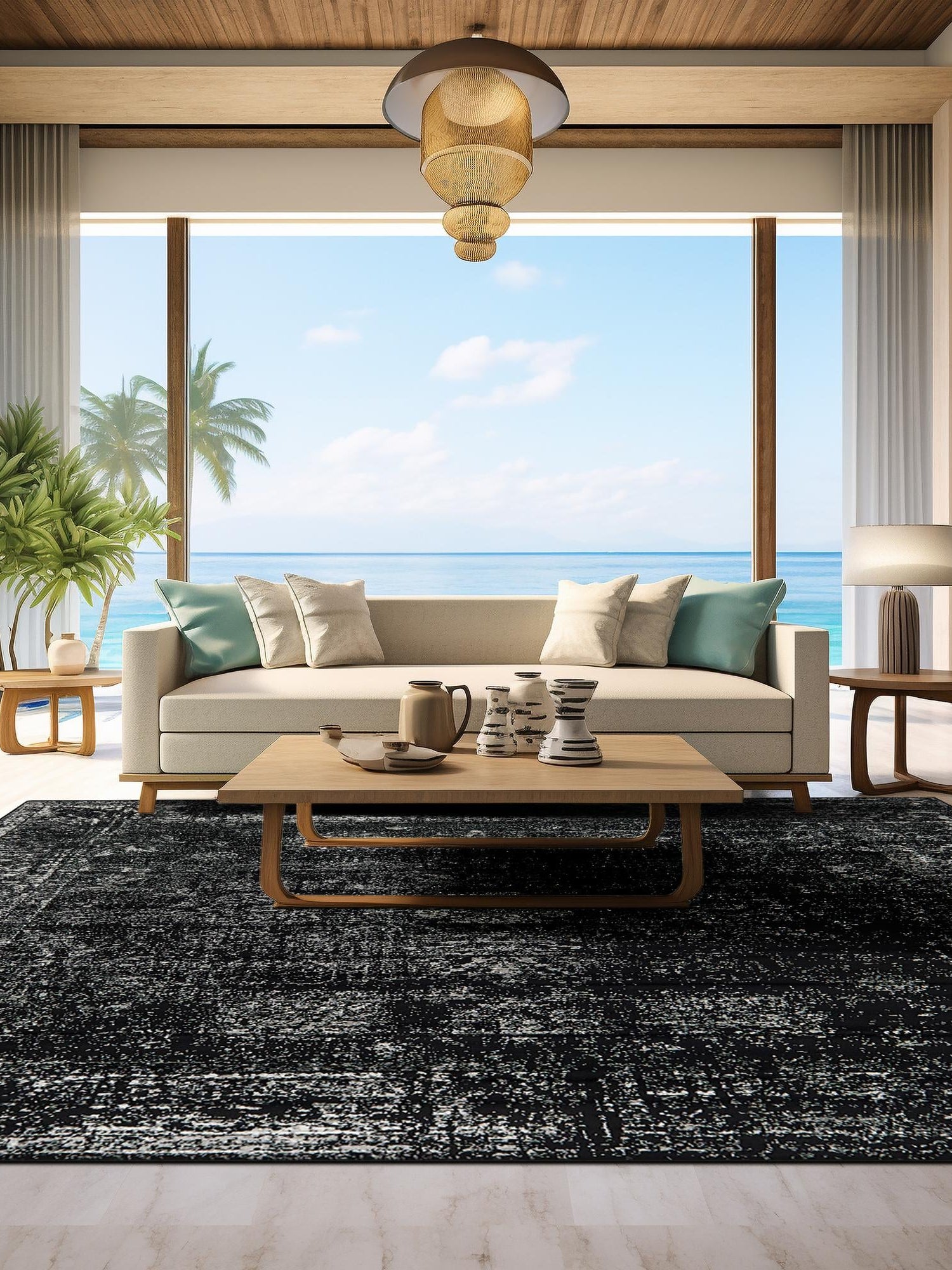 Black 7' 10 x 7' 10 Sofia Square Area Rug Durable Easy Clean Stain Resistant Unique Carpet for Affordable Interior Home Design for Sale at Rug Engine