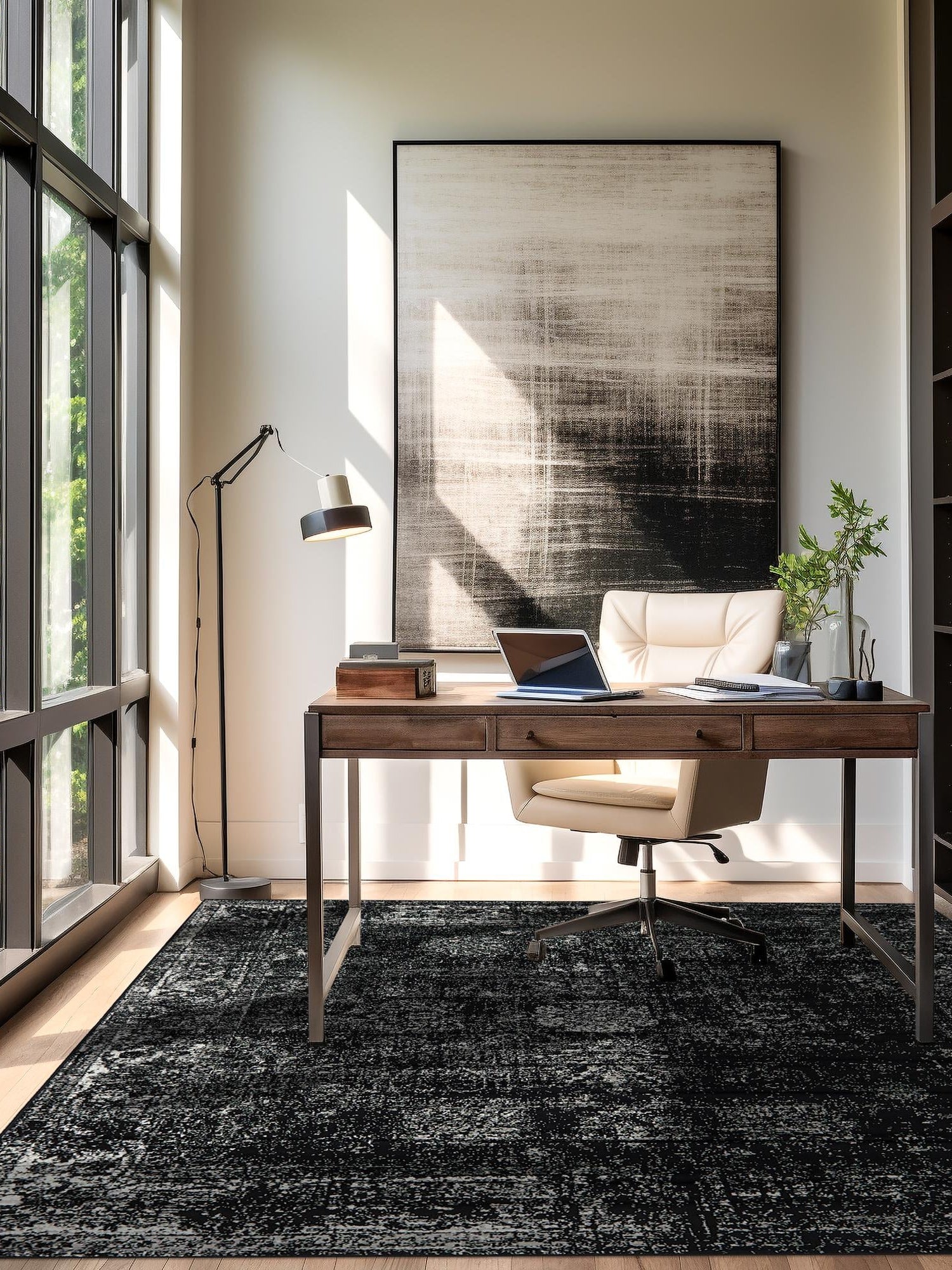 Black 5' 3 x 5' 3 Sofia Square Area Rug Durable Easy Clean Stain Resistant Unique Carpet for Affordable Interior Home Design for Sale at Rug Engine