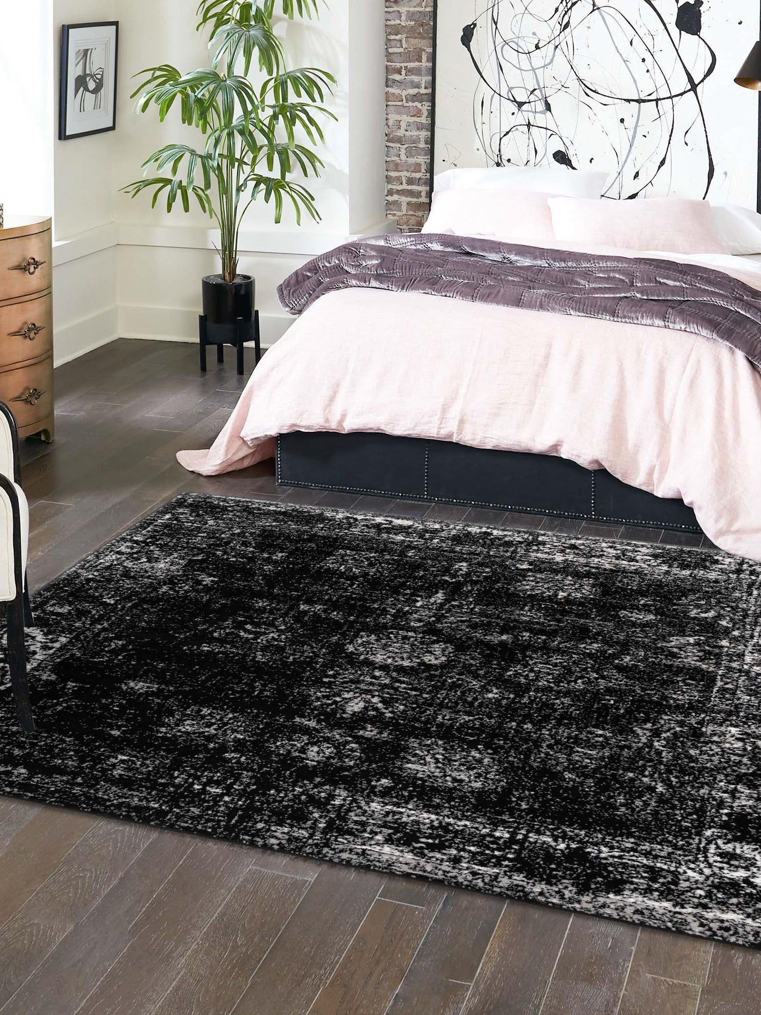 Black 5' 3 x 5' 3 Sofia Square Area Rug Durable Easy Clean Stain Resistant Unique Carpet for Affordable Interior Home Design for Sale at Rug Engine